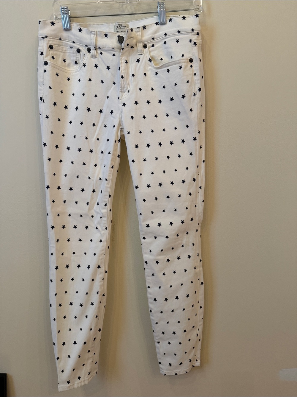 J. Crew White toothpick Skinny Jeans with dark blue Stars size 28